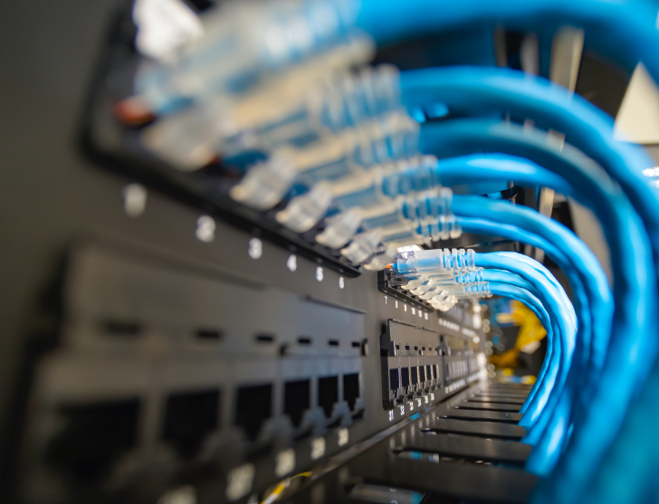 Close up view of cables in a data server