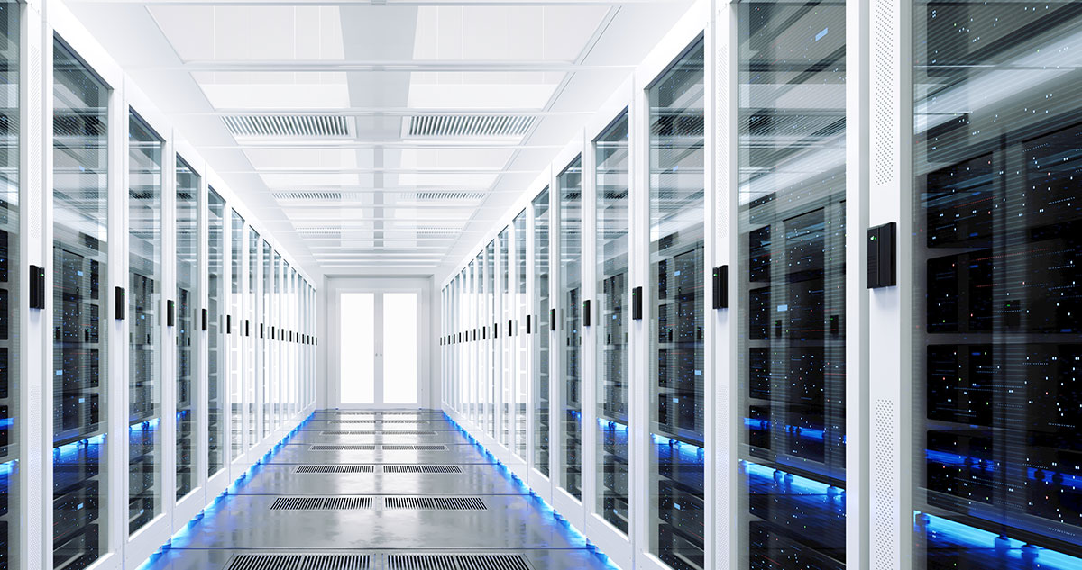 Row of servers in clean modern data center