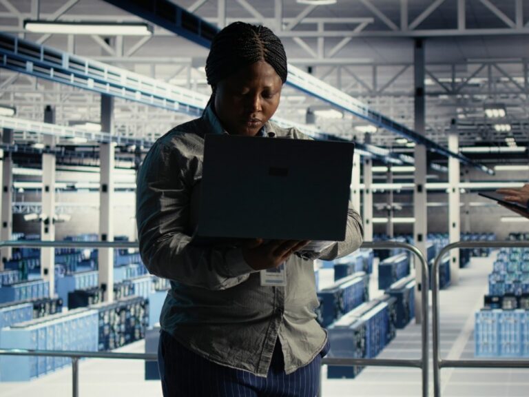 Woman working in data center